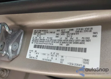 2017 Ford Escape Titanium from USA, damaged, VIN 1FMCU9JD7HUD17619